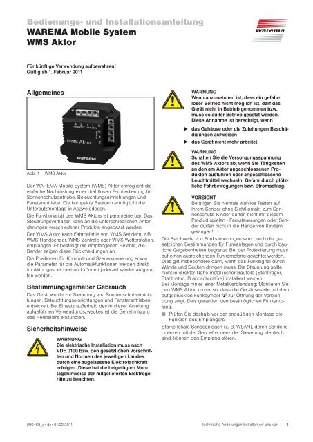 Bedienungsanleitung Warema WMS Aktor - Abels-online