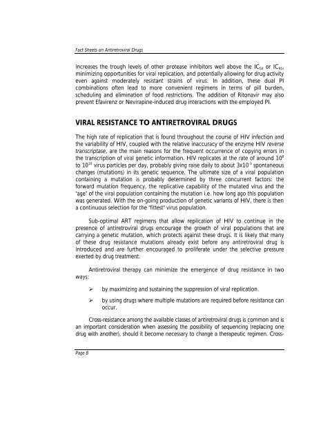 Fact Sheets on Antiretroviral Drugs