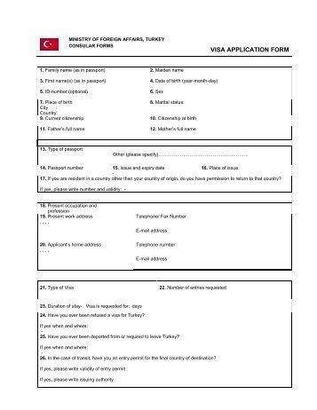 What information is necessary to fill out a Turkish Visa application form?