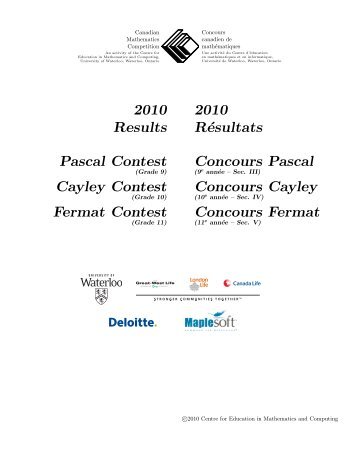 2010 Results Pascal Contest Cayley Contest Fermat Contest 2010 ...