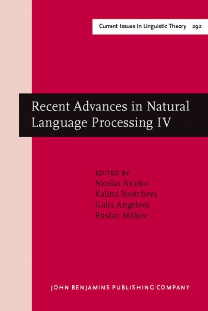Recent Advances in Natural Language Processing IV : Selected ...