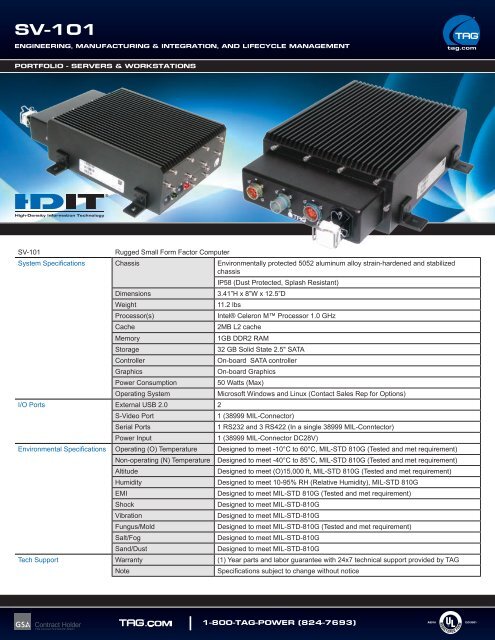 TAG Portfolio: SV-101 Datasheet - TAG.com