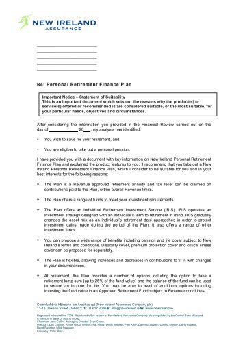 Personal Finance Plan and Pension Plus - New Ireland Assurance