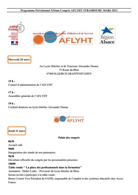 Programme PrÃ©visionnel XXÃ¨me CongrÃ¨s AFLYHT STRASBOURG ...