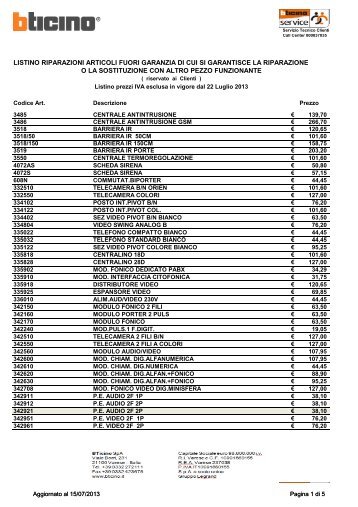 listino riparazioni articoli fuori garanzia di cui si - Professionisti BTicino