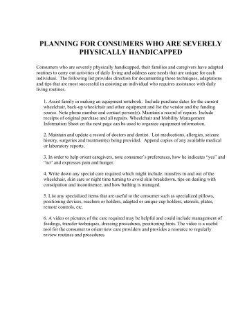 planning for consumers who are severely physically handicapped