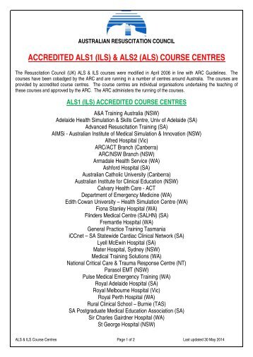 (als) course centres - Australian Resuscitation Council