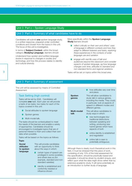 GCSE English Language Specification Specification (version 1.4)