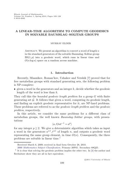 A linear-time algorithm to compute geodesics in ... - Project Euclid