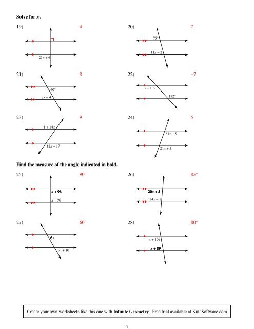 Parallel Lines Transversal Worksheet