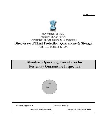 SOP for Post Entry Quarantine Inspection - Plant quarantine India