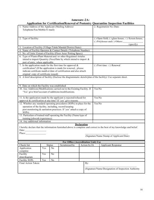 SOP for Post Entry Quarantine Inspection - Plant quarantine India