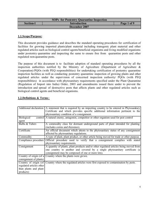 SOP for Post Entry Quarantine Inspection - Plant quarantine India