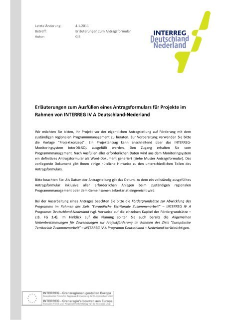 ErlÃ¤uterungen zum Antragsformular - Interreg IV A Deutschland ...