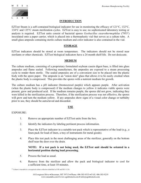 EZTest Steam TECHNICAL REPORT - Mesa Labs