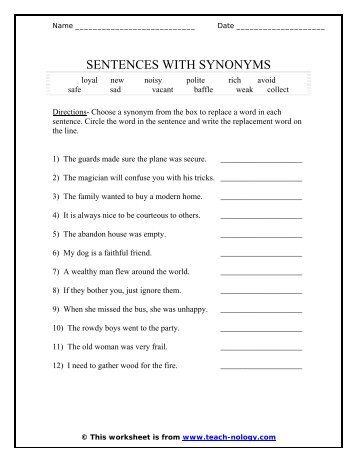 Sentences With Synonyms - Teach-nology