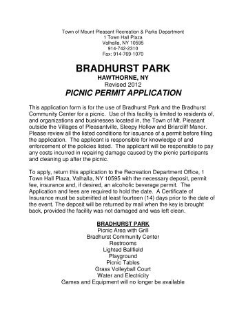 Picnic-Permit Application Bradhurst Park - Mount Pleasant, NY