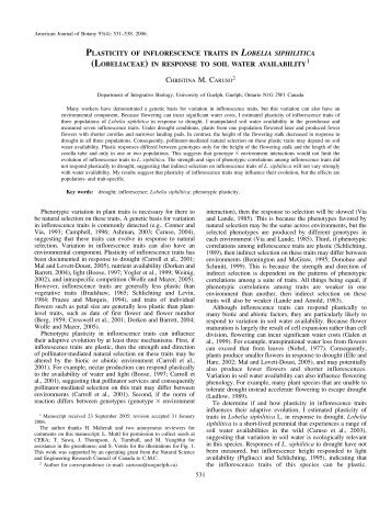 plasticity of inflorescence traits in lobelia siphilitica - American ...