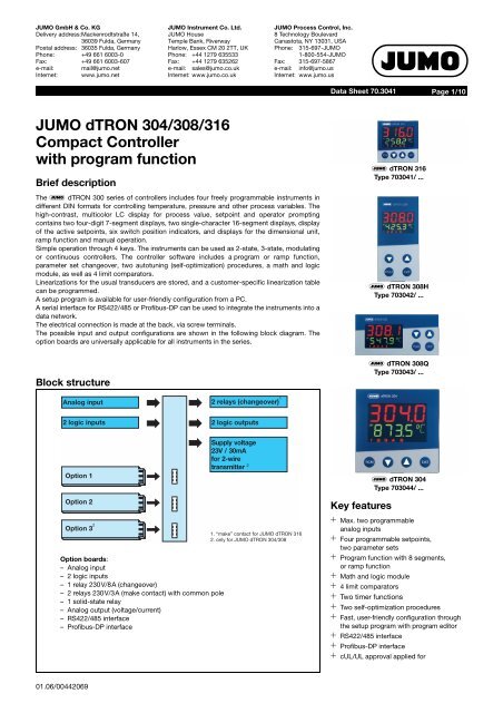 Jumo Dtron 304 308 316 Pact Controller With Program Function