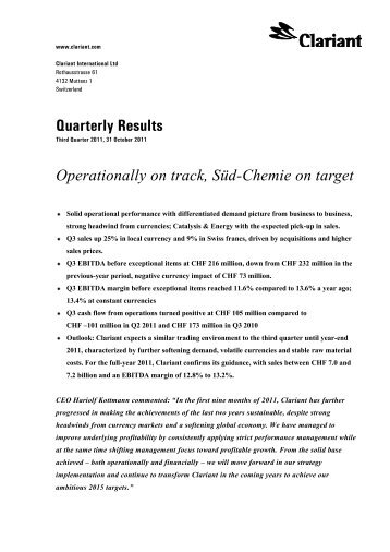 Quarterly Results Operationally on track, S