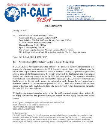 R-CALF USA's Memo to GIPSA, DOJ and USDA regarding the loss ...