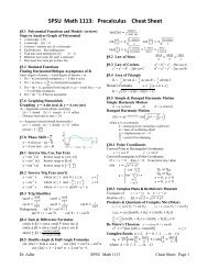 SPSU Math 1113: Precalculus Cheat Sheet