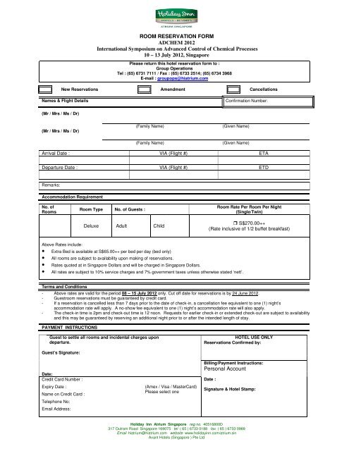 registration form for Holiday Inn - Adchem 2012