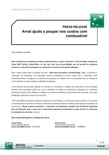 PRESS RELEASE Arval ajuda a poupar nos custos com combustÃ­vel