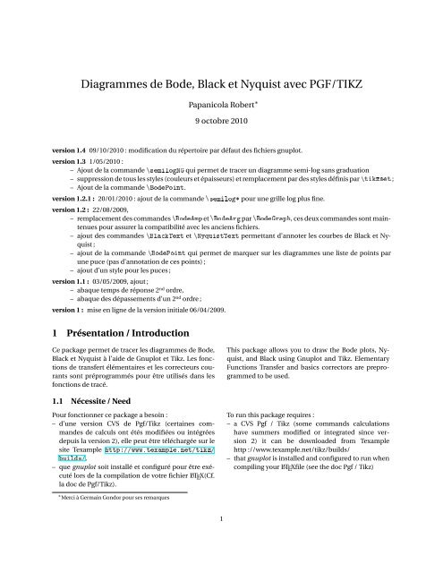 Diagrammes de Bode, Black et Nyquist avec PGF/TIKZ - FTP