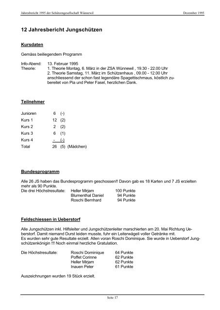 Schiessbericht 1995 - SchÃ¼tzengesellschaft WÃ¼nnewil