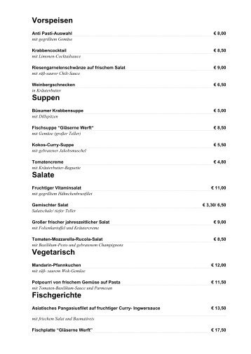 Vorspeisen Suppen Salate Vegetarisch Fischgerichte - Restaurant ...
