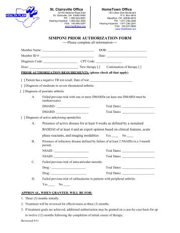 SIMPONI PRIOR AUTHORIZATION FORM - The Health Plan