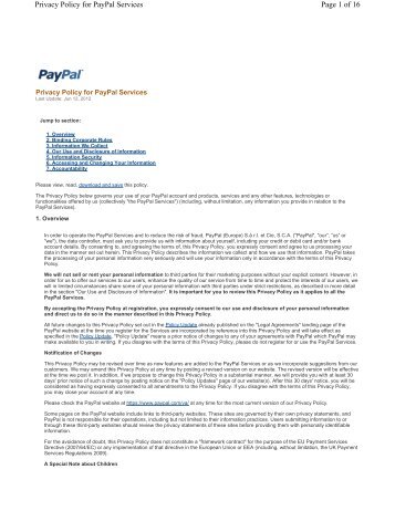 Page 1 of 16 Privacy Policy for Paypal Services