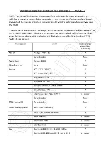 Domestic boilers with aluminium heat exchangers 01/08/11 - Kamco