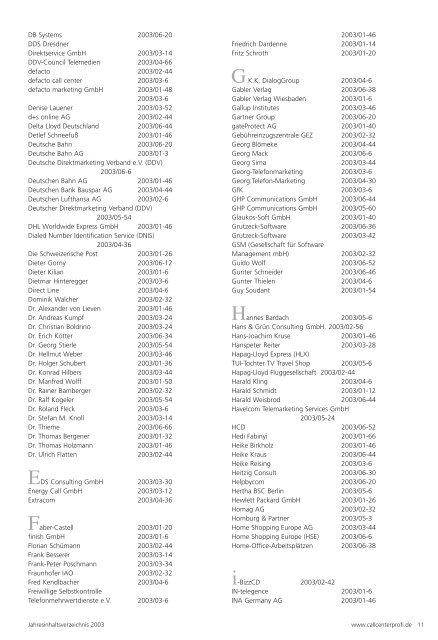 Namensverzeichnis 2003 - Callcenter-Profi