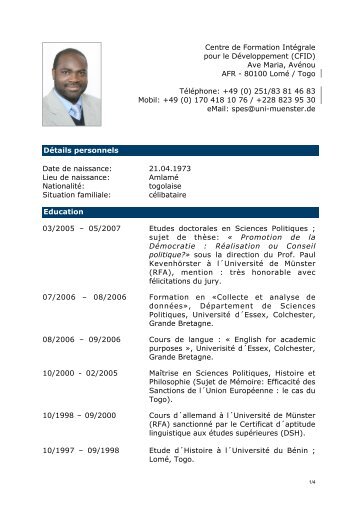 Curriculum Vitae du Directeur - CFID-Togo