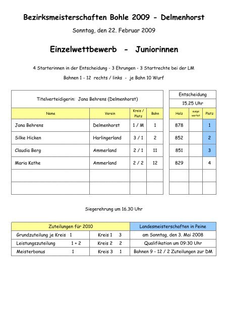 1 BM BOHLE 2009 - ERGEBNISSE-teil2 - SKV Delmenhorst