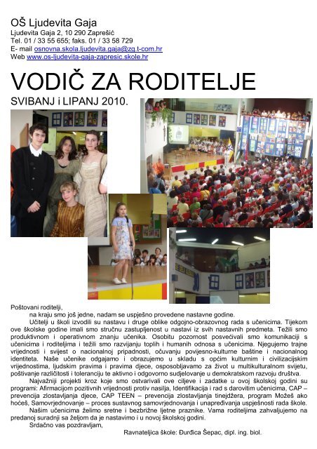 svibanj, lipanj 2010 - Osnovna Å¡kola Ljudevita Gaja ZapreÅ¡iÄ