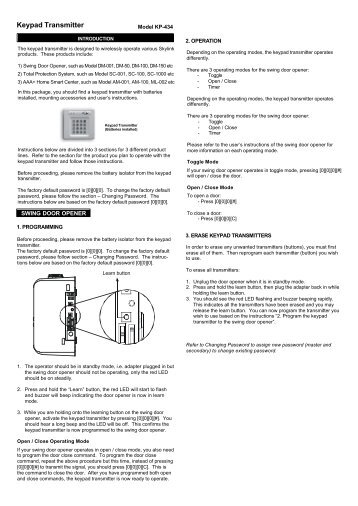 Keypad Transmitter - Barrier Free Architecturals