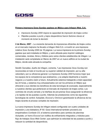 News Release Primera impresora Goss Sunday ... - Goss International