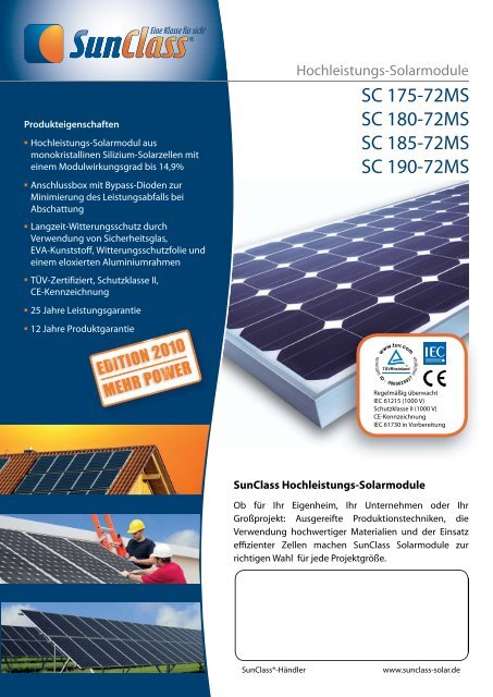 SunClass SC 190-72MS Serie 175-190W ... - ERSAP Solar AG
