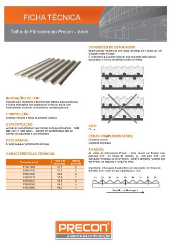 Telha de Fibrocimento Precon â 8mm