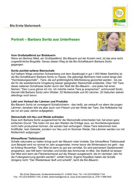 Portrait -; Barbara Soritz aus Unterfresen