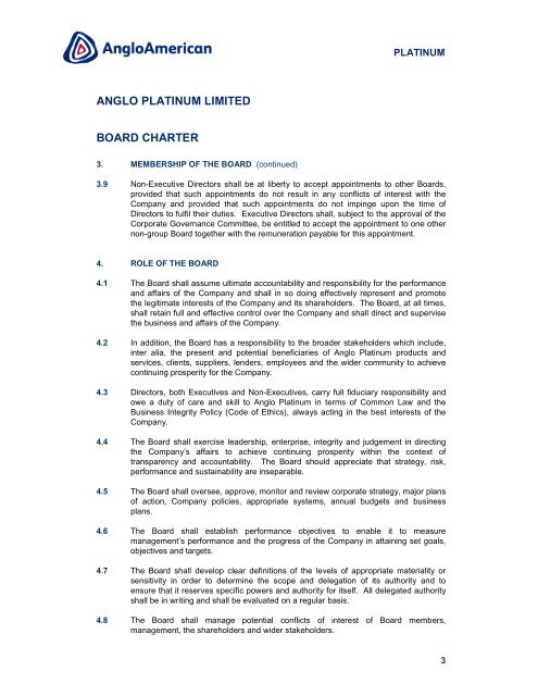 Anglo Platinum Limited Board Charter