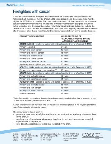 Firefighters with cancer fact sheet - Workers' Compensation Board