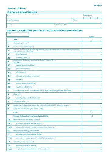 Vorm INF 9 - Maksu- ja Tolliamet