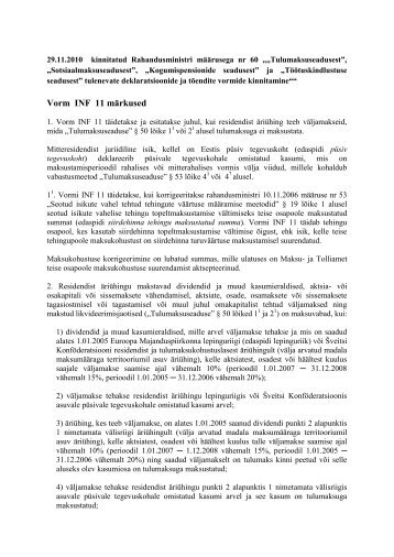 Vorm INF 11 märkused - Maksu- ja Tolliamet