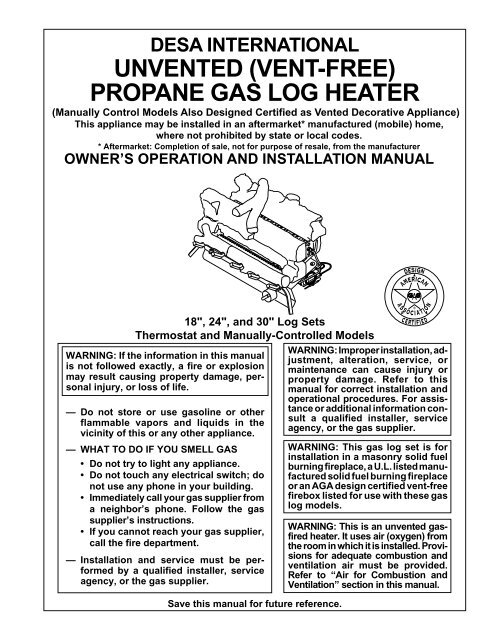 desa international unvented (vent-free) propane gas log heater