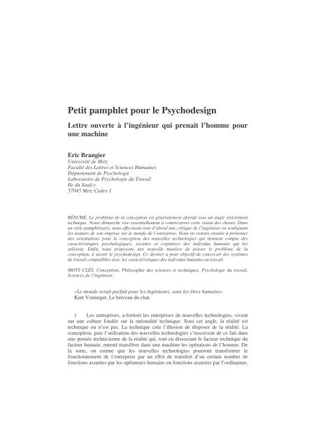 Petit pamphlet pour le Psychodesign