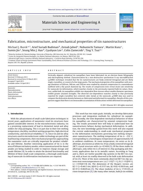 Fabrication, microstructure, and mechanical properties of tin ...